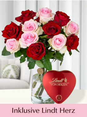 Rosenstrauß Romy + Lindt Herz